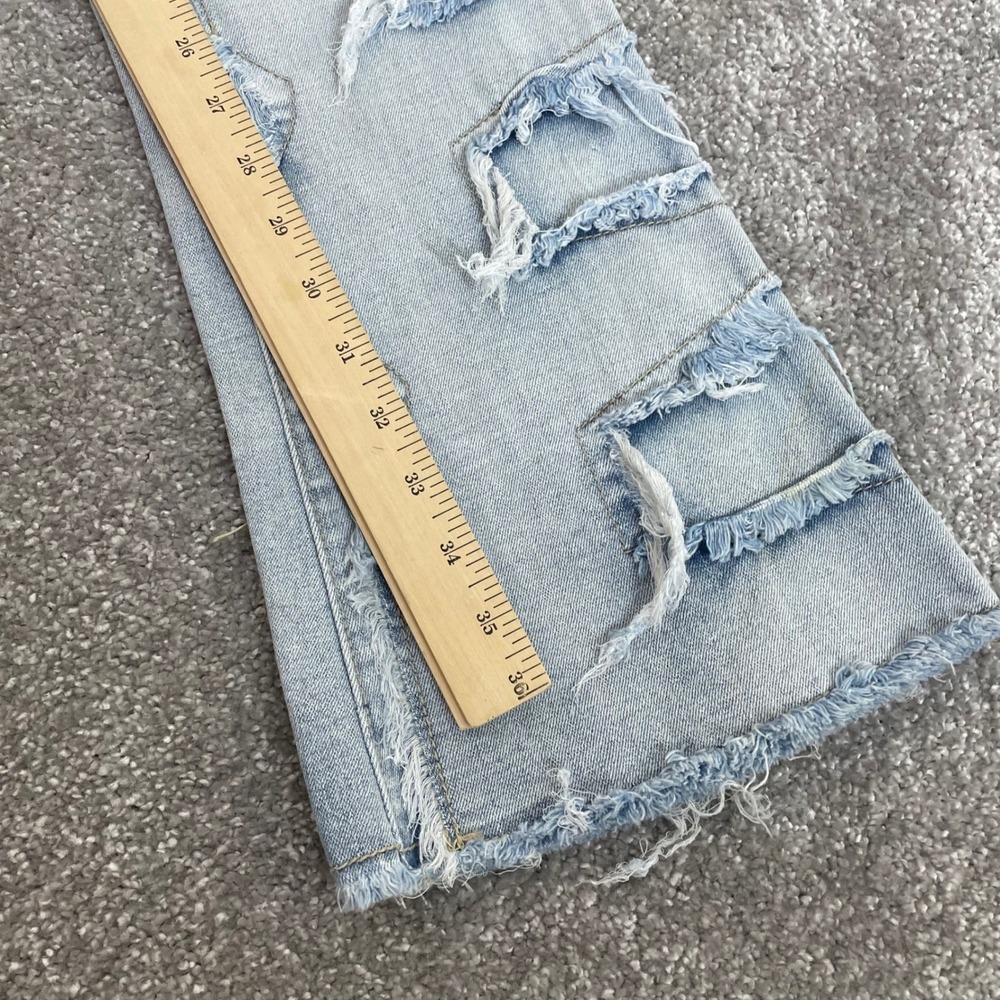 Guapi Jeans Mens 34 Distressed Patchwork Flare Light Wash Denim Frayed Street - Picture 13 of 14